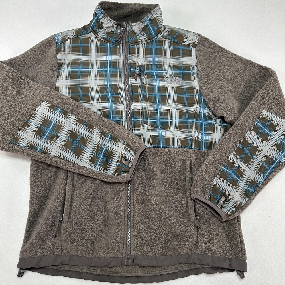The North Face Jacket Womens Large Brown Plaid Fleece Full Zip Casual Outdoor